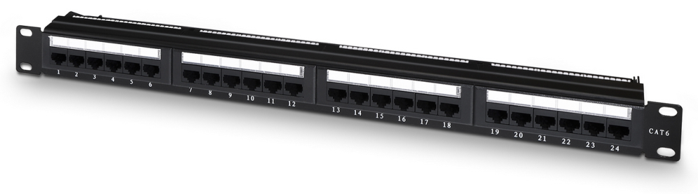 AISENS Panel De Parcheo De 24 Puertos RJ45 Cat.6 UTP, 19" 1U Dual IDC Con Gestion De Cables, Negro