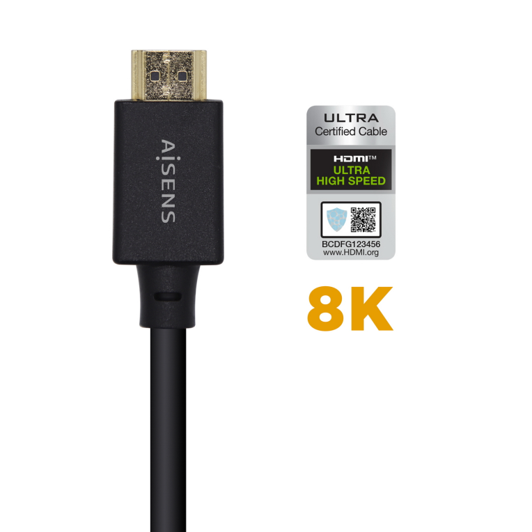 AISENS Cable HDMI V2.1 Ultra Alta Velocidad / HEC Certificado 8k@60Hz 48Gbps, A/M-A/M, Negro, 1.5m