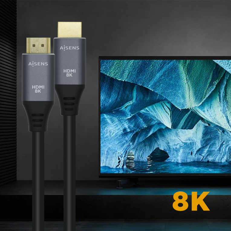 AISENS Cable HDMI V2.1 Ultra Alta Velocidad / HEC 8k@60Hz 48Gbps, A/M-A/M, Gris/Negro, 3.0m