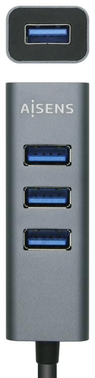 AISENS Hub USB3.0 Aluminio, Tipo A/M - 4x Tipo A/H, Negro, 10 cm
