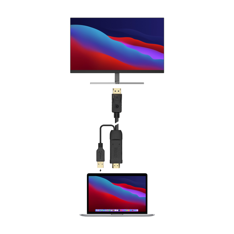 AISENS Cable Conversor Activo HDMI 2.0 + USB Alim. a DISPLAYPORT V1.2, HDMI/M-USB/M-DP/M, Negro, 1.8M