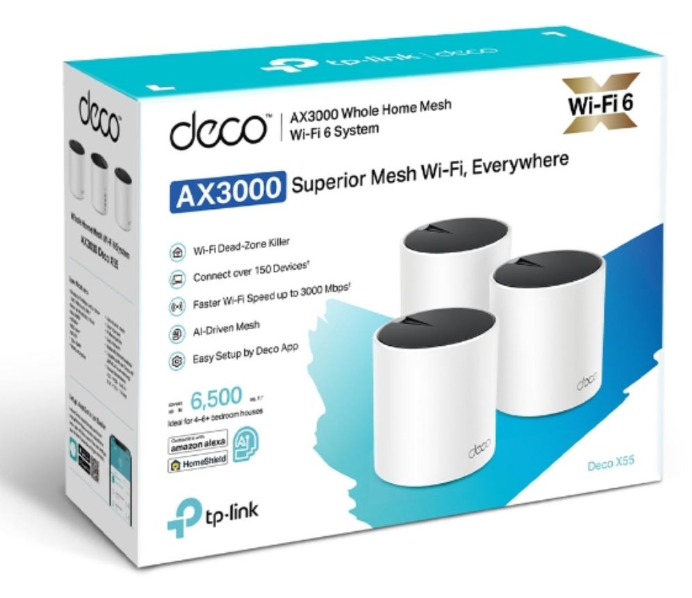 TP-Link DECO X55 (3-Pack) Doble banda (2,4 GHz / 5 GHz) Wi-Fi 6 (802.11ax) Blanco Interno