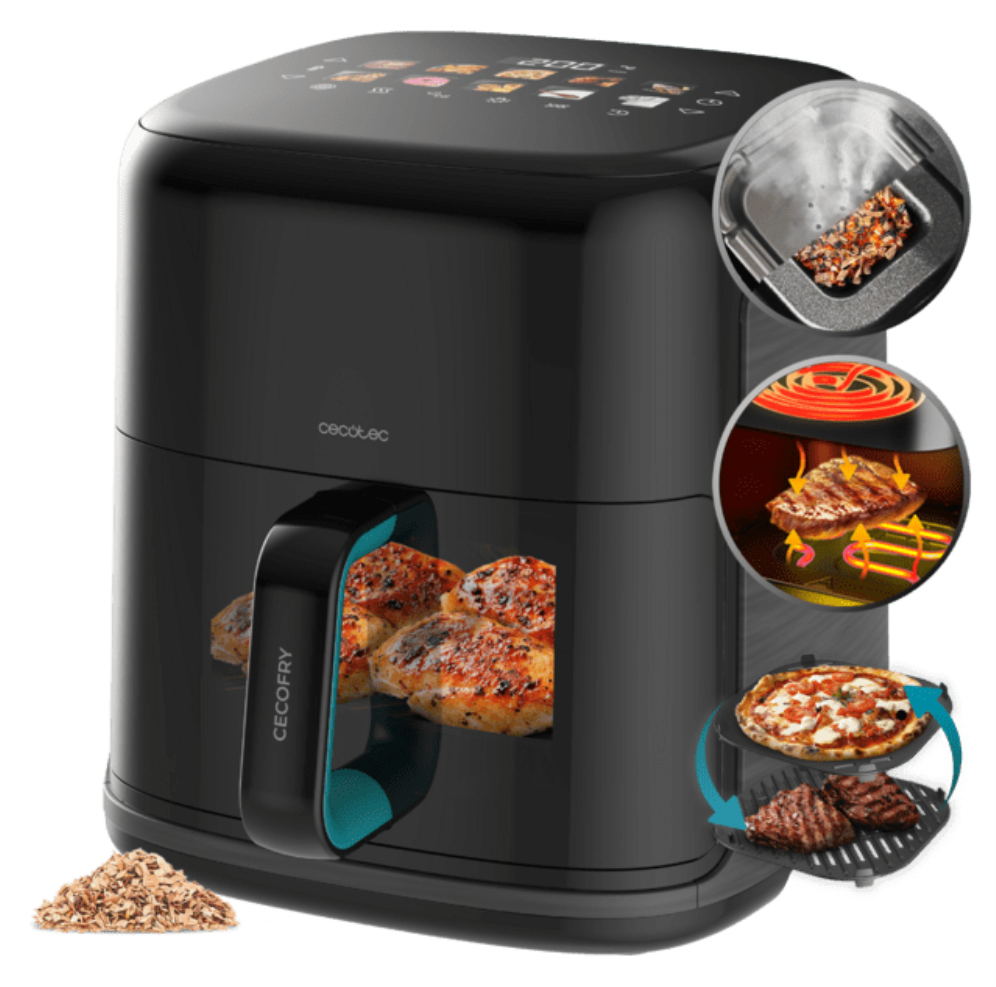 Cecotec Cecofry&Grill Smokin'Prime 6500 Sencillo 6,5 L Independiente 2200 W Freidora de aire caliente Negro