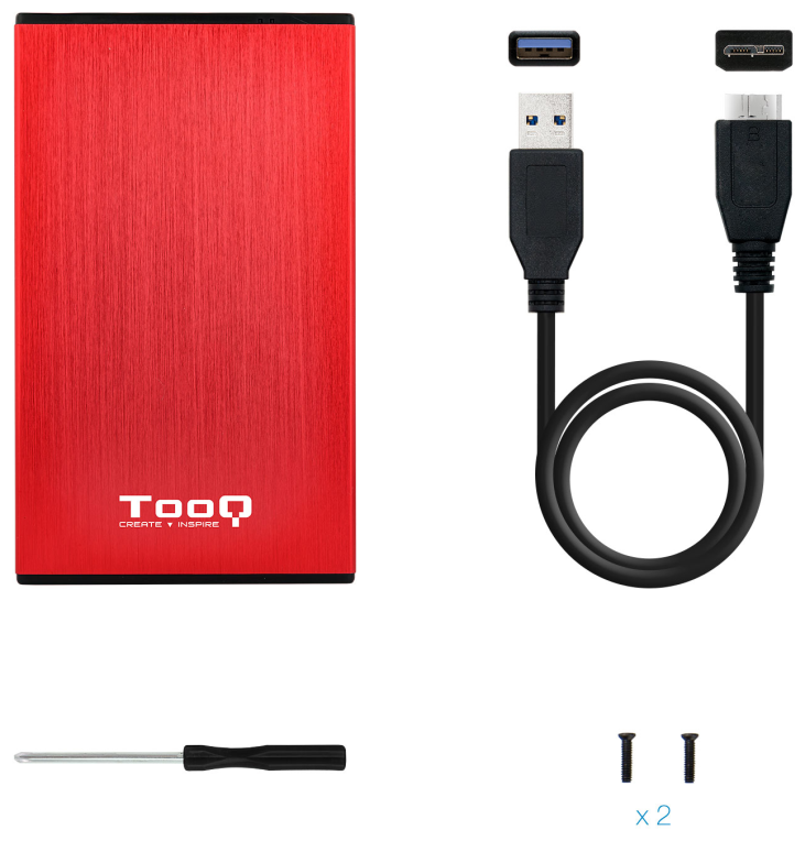 TooQ TQE-2527R caja para disco duro externo Caja de disco duro (HDD) Negro, Rojo 2.5"