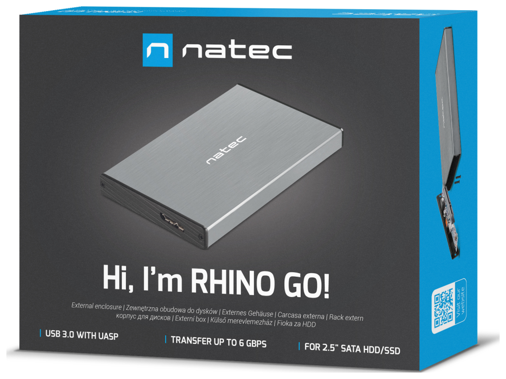 NATEC Rhino GO Carcasa de disco duro/SSD Gris 2.5"