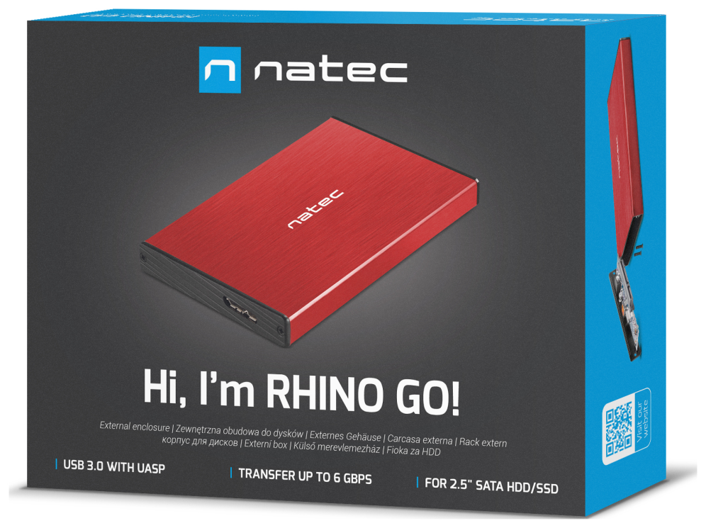 NATEC Rhino GO Carcasa de disco duro/SSD Rojo 2.5"