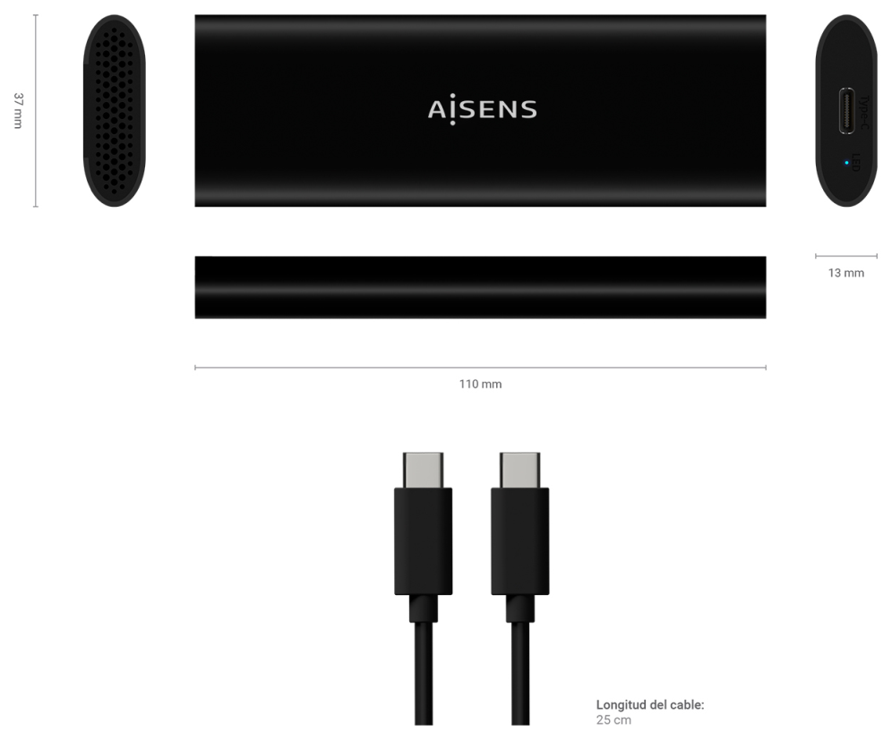 AISENS Caja Externa M.2 (NGFF) ASM2-014B SATA/NVMe A USB3.1 Gen2, Negro