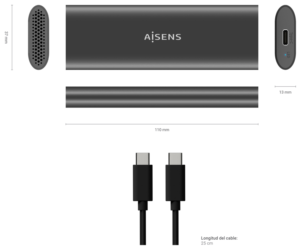 AISENS ASM2-015GR caja para disco duro externo Caja externa para unidad de estado sólido (SSD) Gris M.2