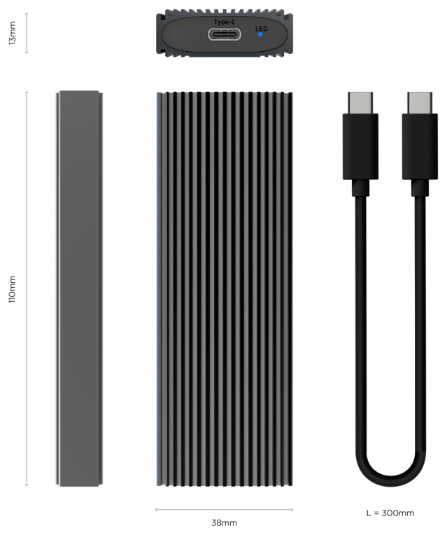 AISENS Caja Externa M.2 (NGFF) ASM2-023GR NVMe A USB3.2 Gen2, Gris