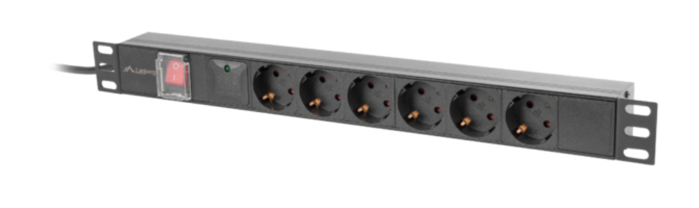 Lanberg PDU-06F-0200-BK unidad de distribución de energía (PDU) 6 salidas AC 1U Negro