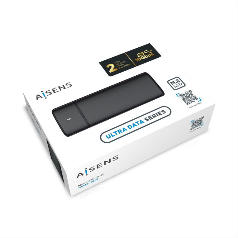 AISENS Caja Externa M.2 (NGFF) ASM2-001B SATA/NVME a USB3.1/USB3.2 Gen2, Negra
