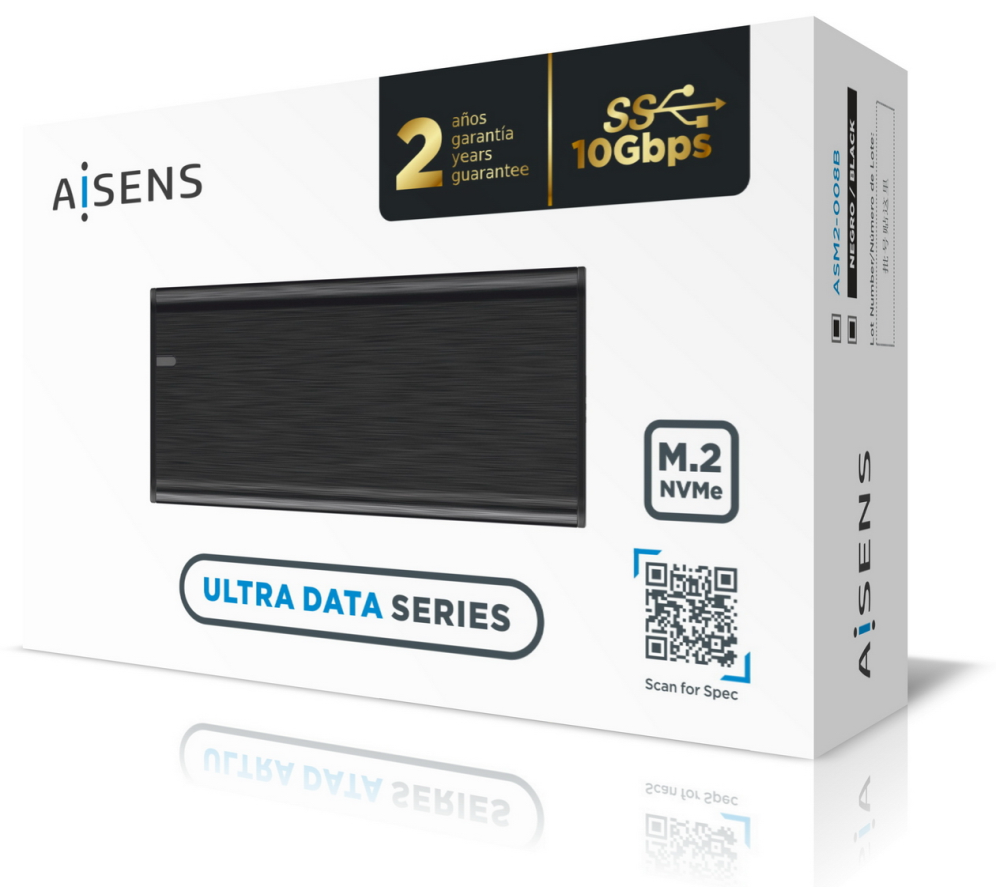 AISENS Caja Externa M.2 (NGFF) ASM2-008B NVMe a USB3.2 Gen2, Negra