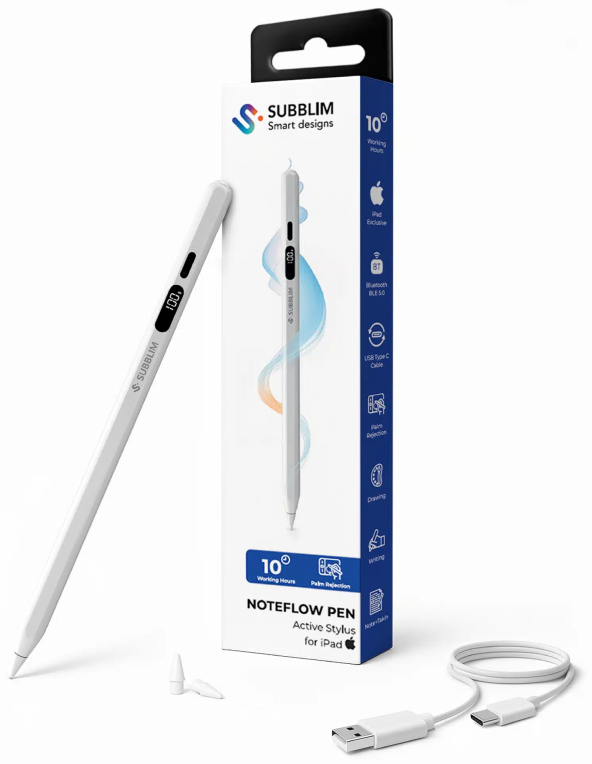 SUBBLIM NoteFlow StylusPen para iPad Pantalla Batería Li-Po USB-C Carga Palm Rejection