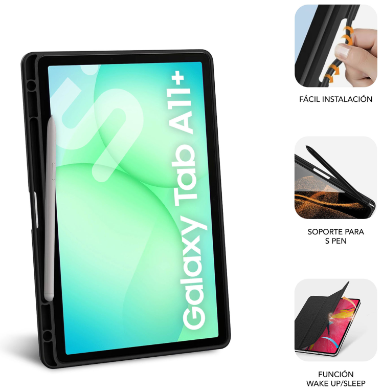 SUBBLIM Funda Tablet Shock Case Samsung Tab A11+ Negro 11" SmartCover magnético SlotPen