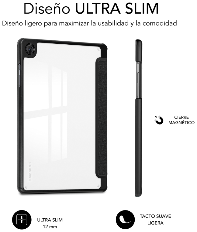 SUBBLIM Funda Tablet Shock Case Samsung Tab A11+ Negro 11" SmartCover magnético SlotPen