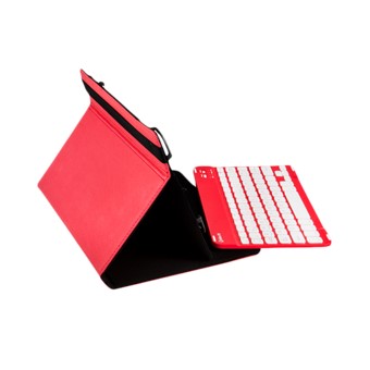FUNDA UNIVERSAL GRIPCASE SILVER HT PARA TABLET 9-10" + TECLADO BLUETOOTH ROJO