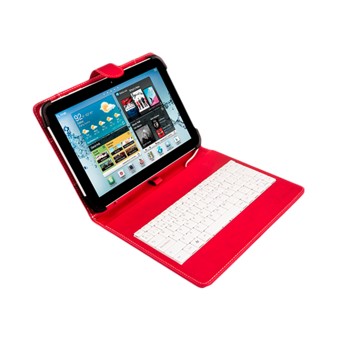 FUNDA UNIVERSAL SILVER HT PARA TABLET 9-10.1" + TECLADO CON CABLE MICRO USB ROJO/BLANCO