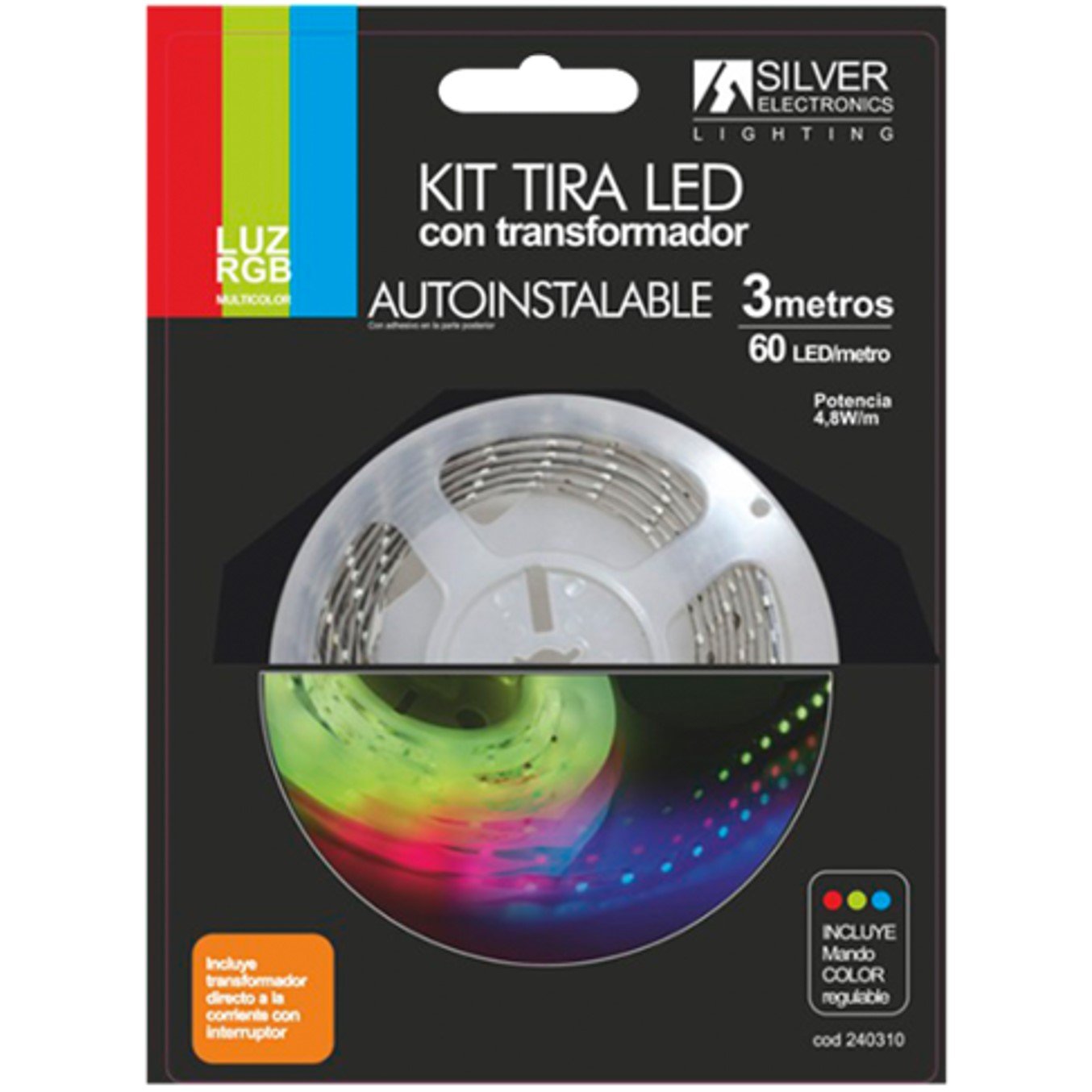 KIT TIRA LED SILVER ELECTRONICS 540 LM/M/ 3M/ 12V/ 7.2W/M/ RGB