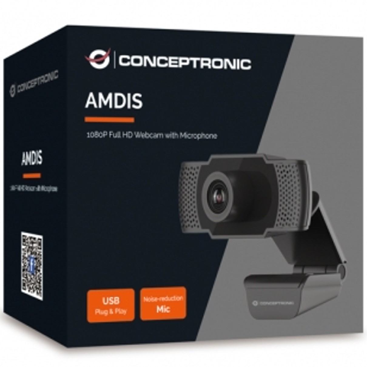 WEBCAM FHD CONCEPTRONIC AMDIS01B / 1080P / USB / 30 FPS / ANGULO VISION 90º / FOCO MANUAL / MICROFONO INTEGRADO