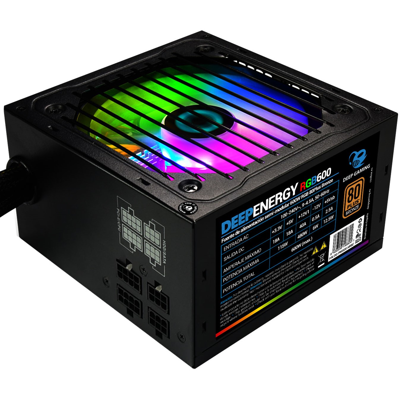 FUENTE DE ALIMENTACION COOLBOX DEEP ENERGY RGB600 / 600W 80+ BRONZE GAMING RGB