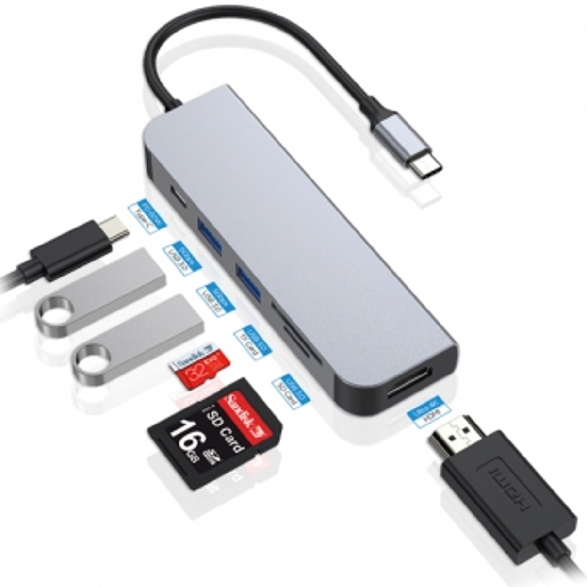 ADAPTADOR HUB 6 EN 1 CONCEPTRONIC USB TIPO C A HDMI / USBC / USB 3.0 / SD / TF