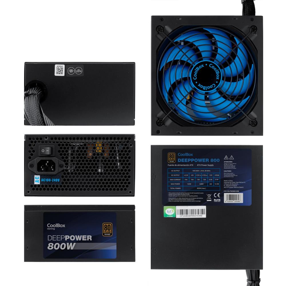 FUENTE DE ALIMENTACION COOLBOX GAMING DEEPPOWER 800W 80 PLUS BRONZE, 14 CM, FULL RANGE