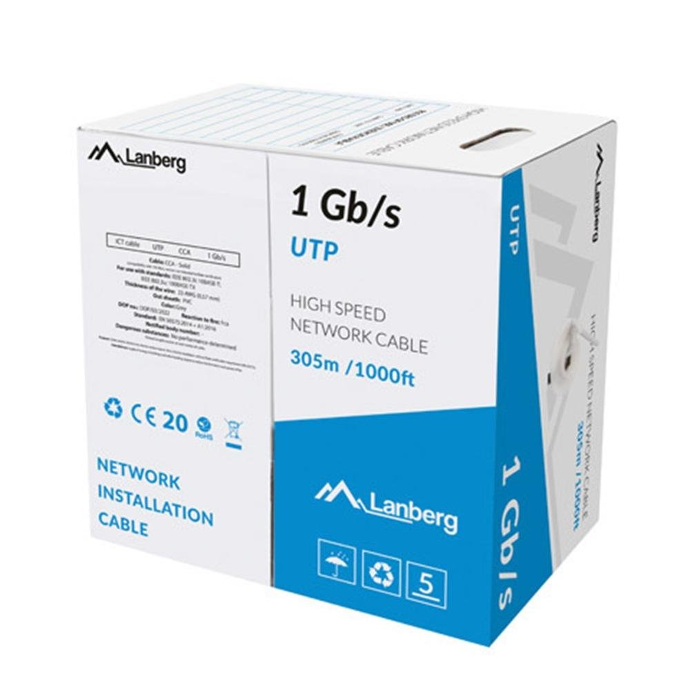 BOBINA 1GB/S LANBERG UTP RJ45 SOLIDO CCA AWG24 305M GRIS