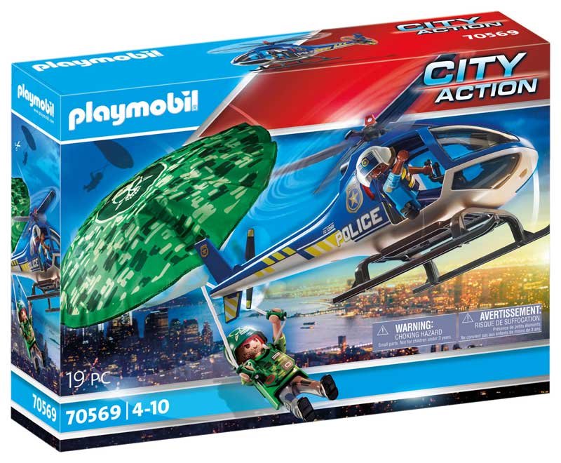 PLAYMOBIL CIUDAD HELICOPTERO DE POLICIA PERSECUCION EN PARACAIDAS