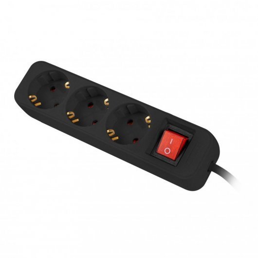 REGLETA LANBERG 3 TOMAS SCHUKO CON PROTECION NEGRA 1.5M