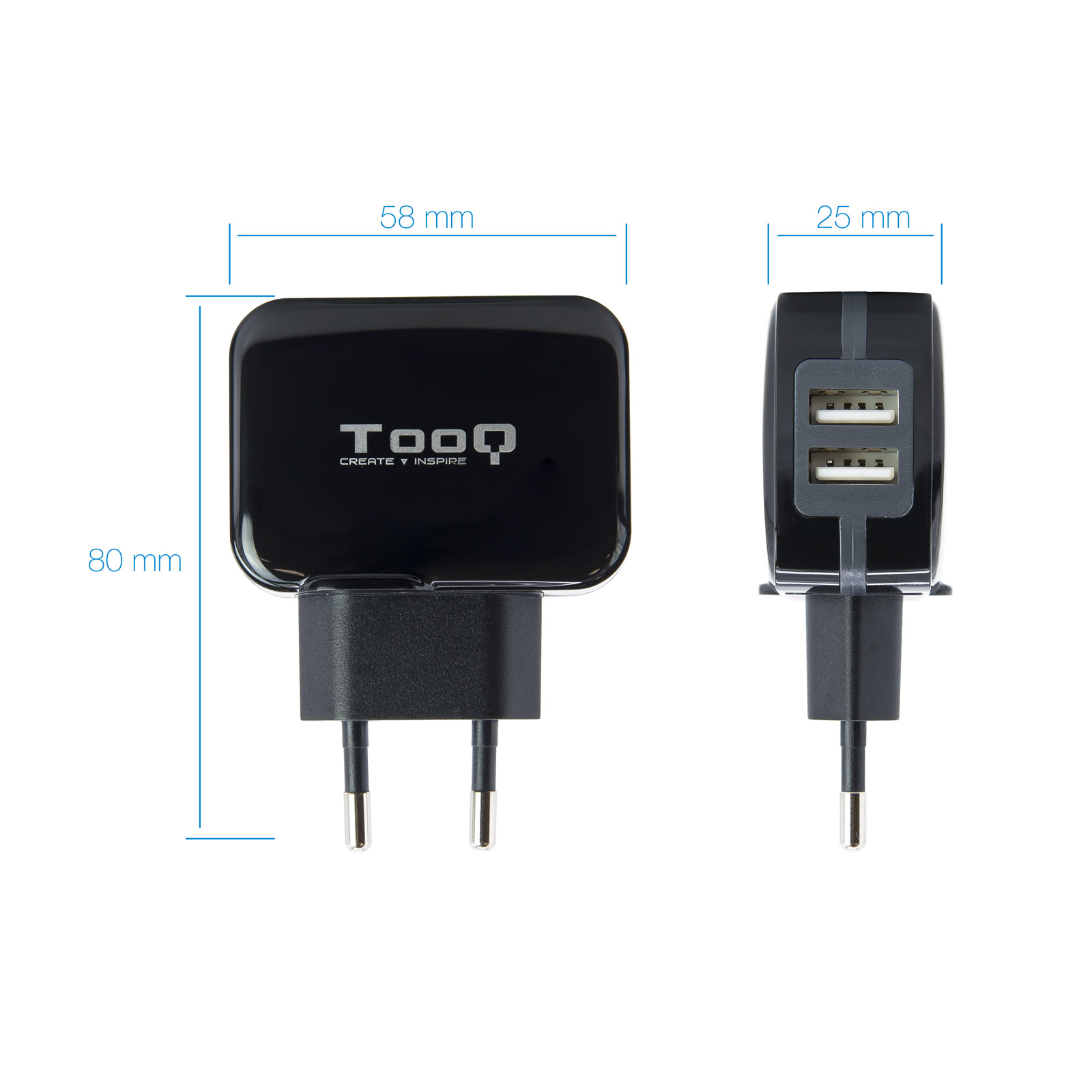 CARGADOR PARED TOOQ USB TQWC-1S02 2xUSB 3.4 A(TOTAL) AI-TECH NEGRO