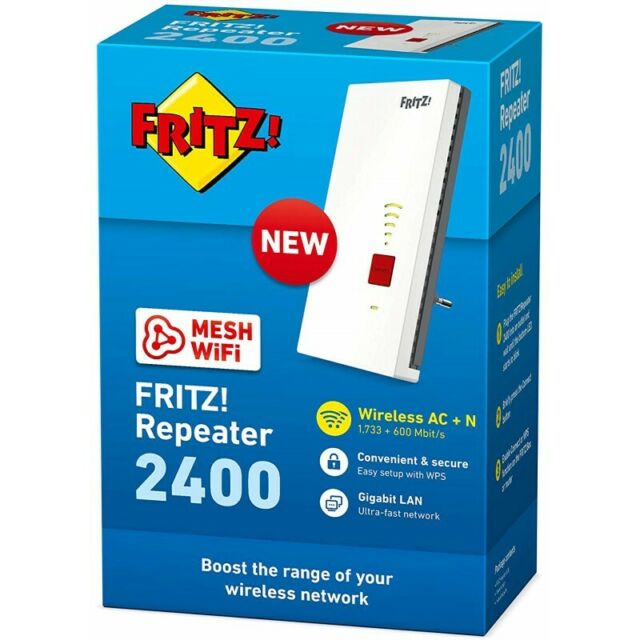 REPETIDOR WIFI / EXTENSOR DE COBERTURA FRITZ! 2400Mbps / MESH / LAN GIGABIT / BAJO CONSUMO / WPS