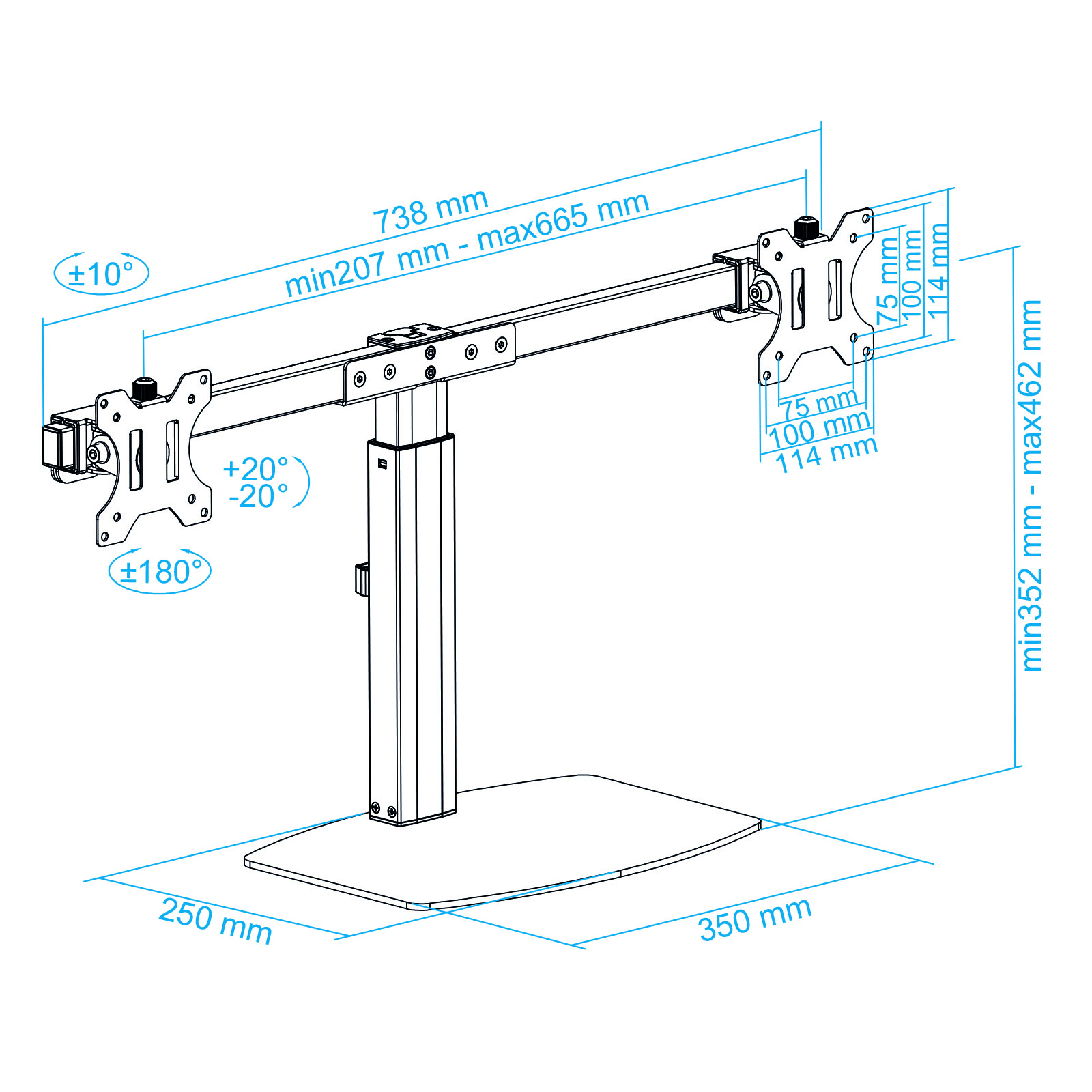 SOPORTE MONITOR DE MESA TOOQ PARA 2 PANTALLAS 17"-27"