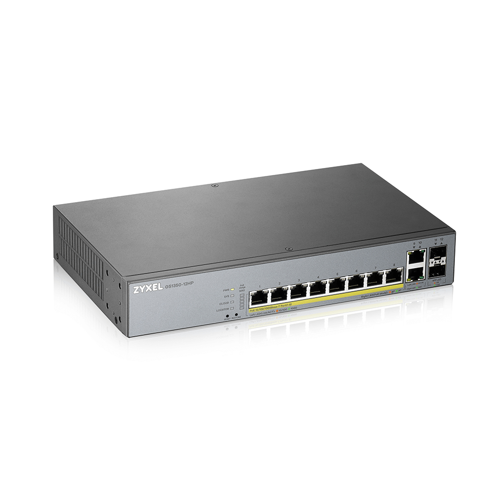 SWITCH 12 PUERTOS ZYXEL GS1350-12HP 12x GIGABIT POE 130W GESTIONABLE ENRACABLE