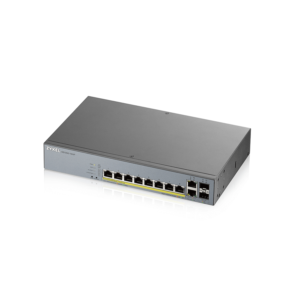 SWITCH 12 PUERTOS ZYXEL GS1350-12HP 12x GIGABIT POE 130W GESTIONABLE ENRACABLE