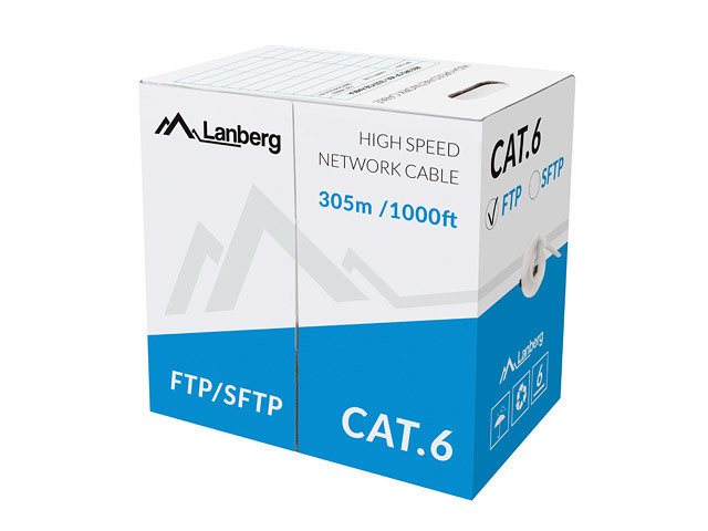 BOBINA CAT.6 LANBERG FTP 305M SOLID CU CPR + FLUKE PASSED GRIS