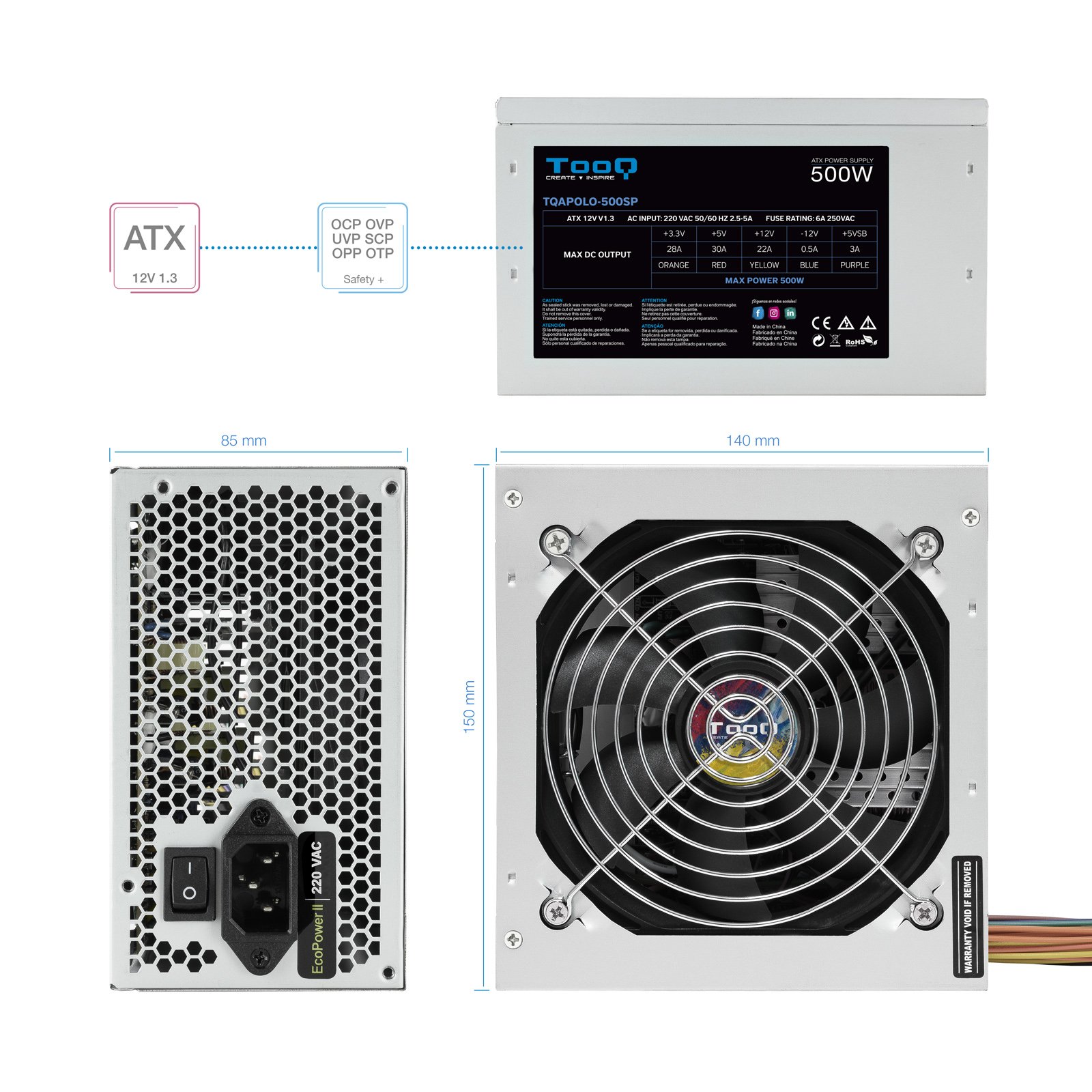 FUENTE ALIMENTACION TOOQ TQAPOLO-500SP 500W PFC ACTIVO ATX