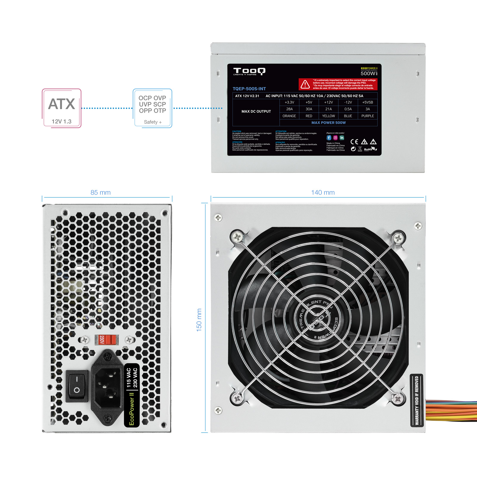 FUENTE ALIMENTACION TOOQ EP-II TQEP-500S-INT ATX 500W