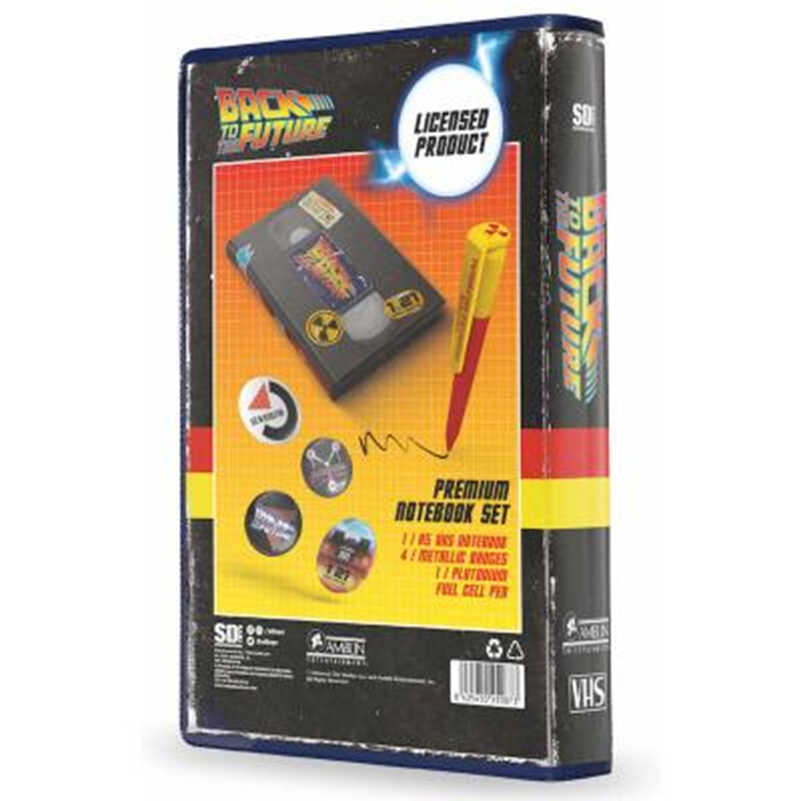 SET PAPELERIA VHS SD TOYS REGRESO AL FUTURO LIBRETA CHAPAS Y BOLIGRAFO
