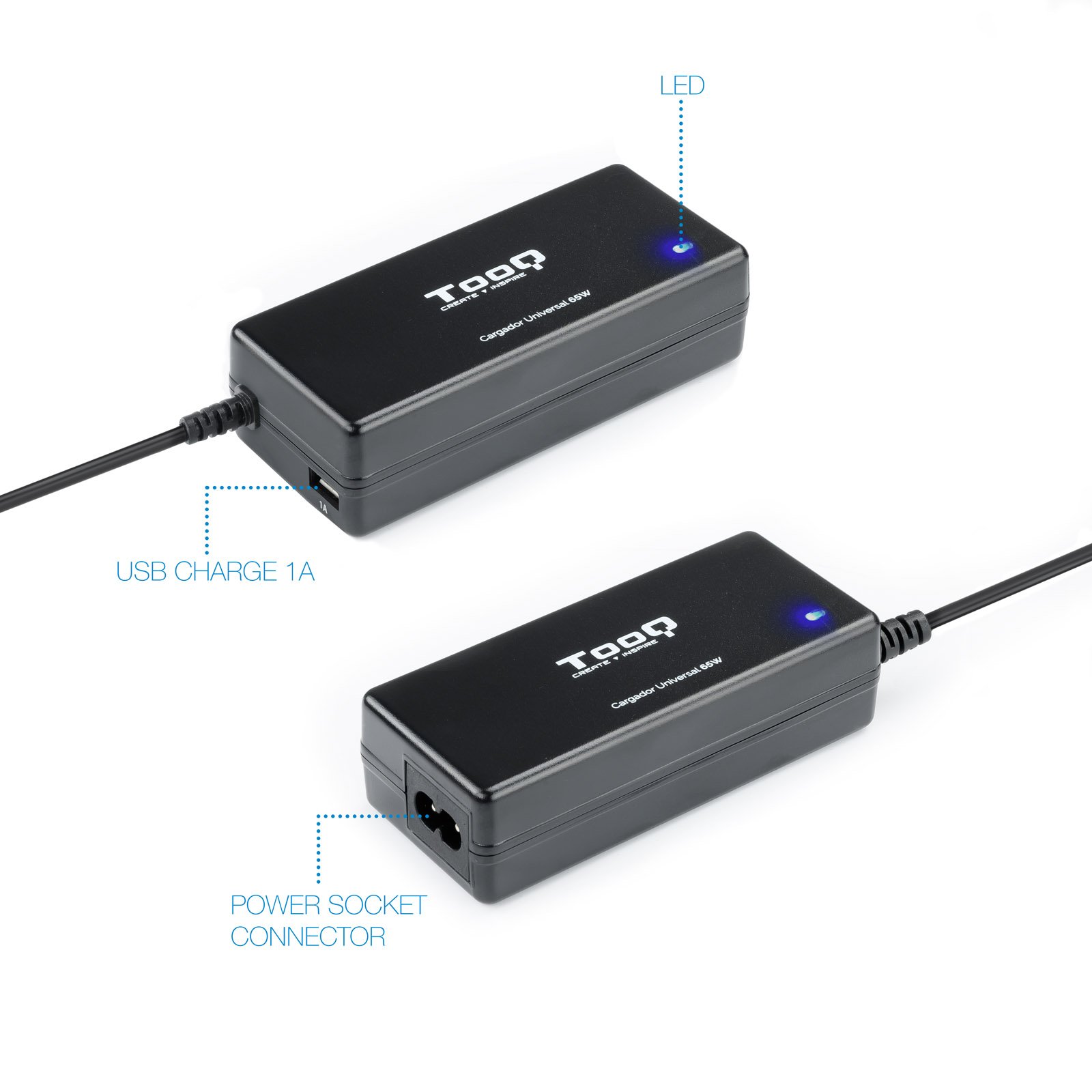 CARGADOR PORTATIL UNIVERSAL TOOQ TQLC-65BS02AT 65W 1 X USB 8C NEGRO