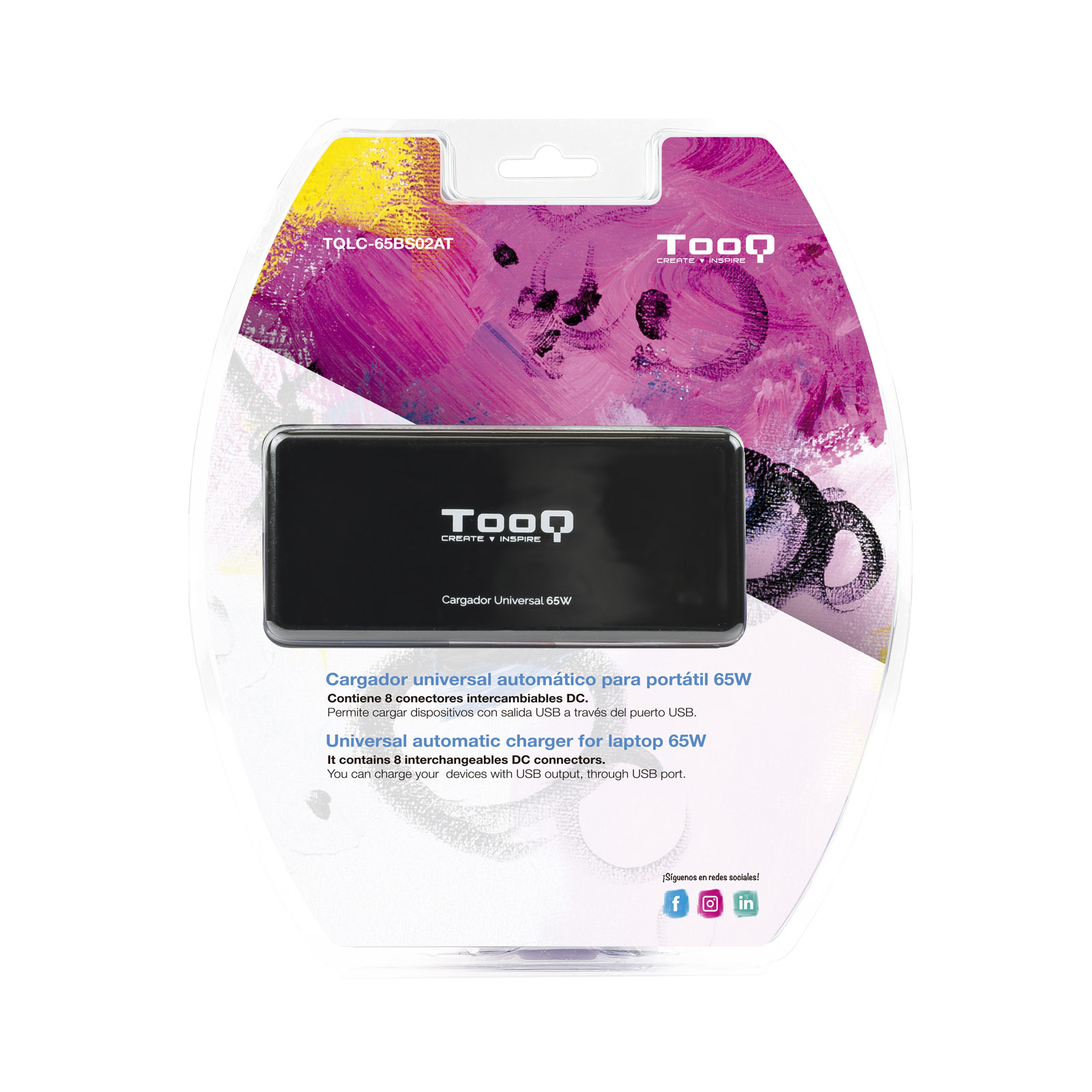 CARGADOR PORTATIL UNIVERSAL TOOQ TQLC-65BS02AT 65W 1 X USB 8C NEGRO
