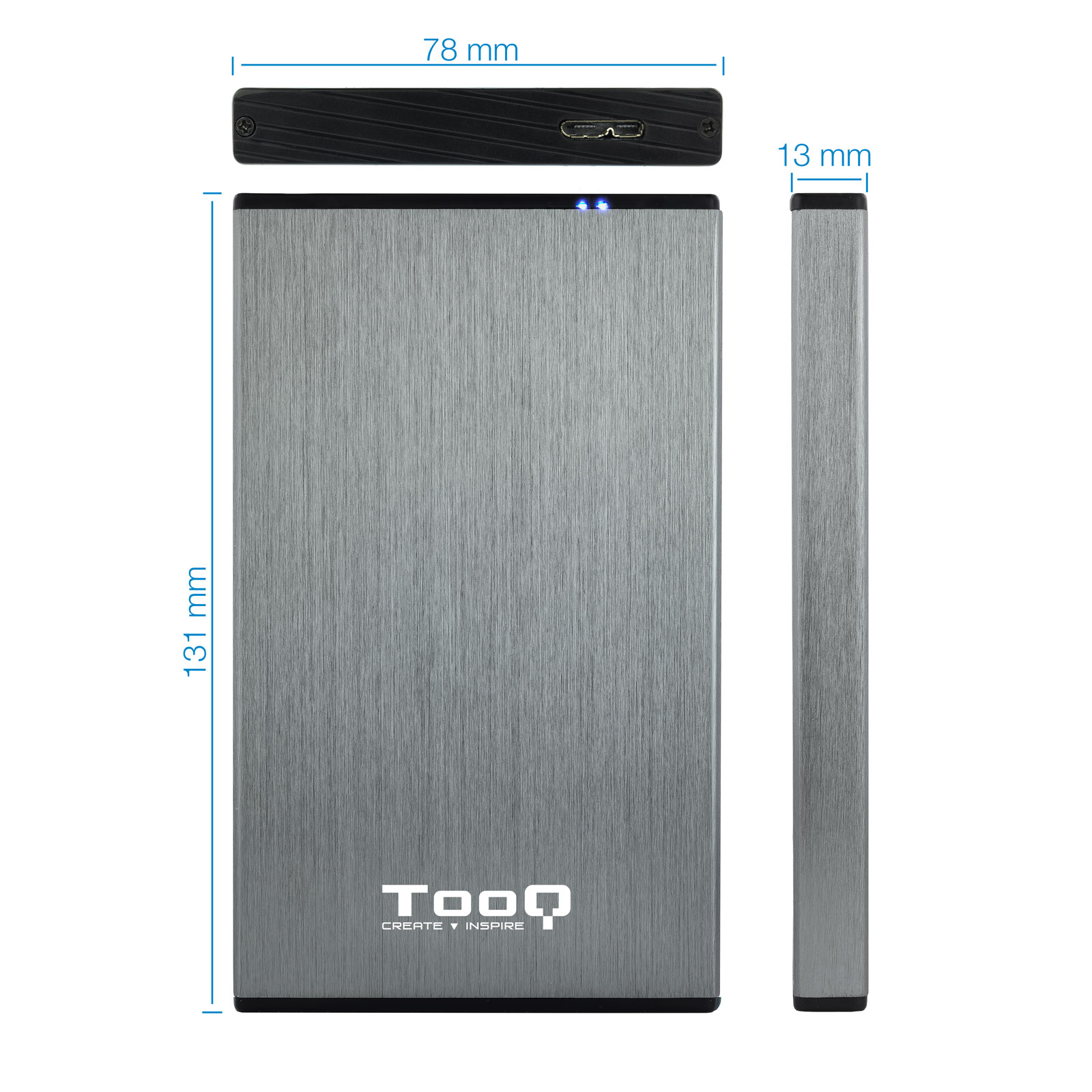 CAJA EXTERNA TOOQ TQE-2527G PARA HHD/SSD 2.5" 9.5MM SATA USB 3.0 GRIS
