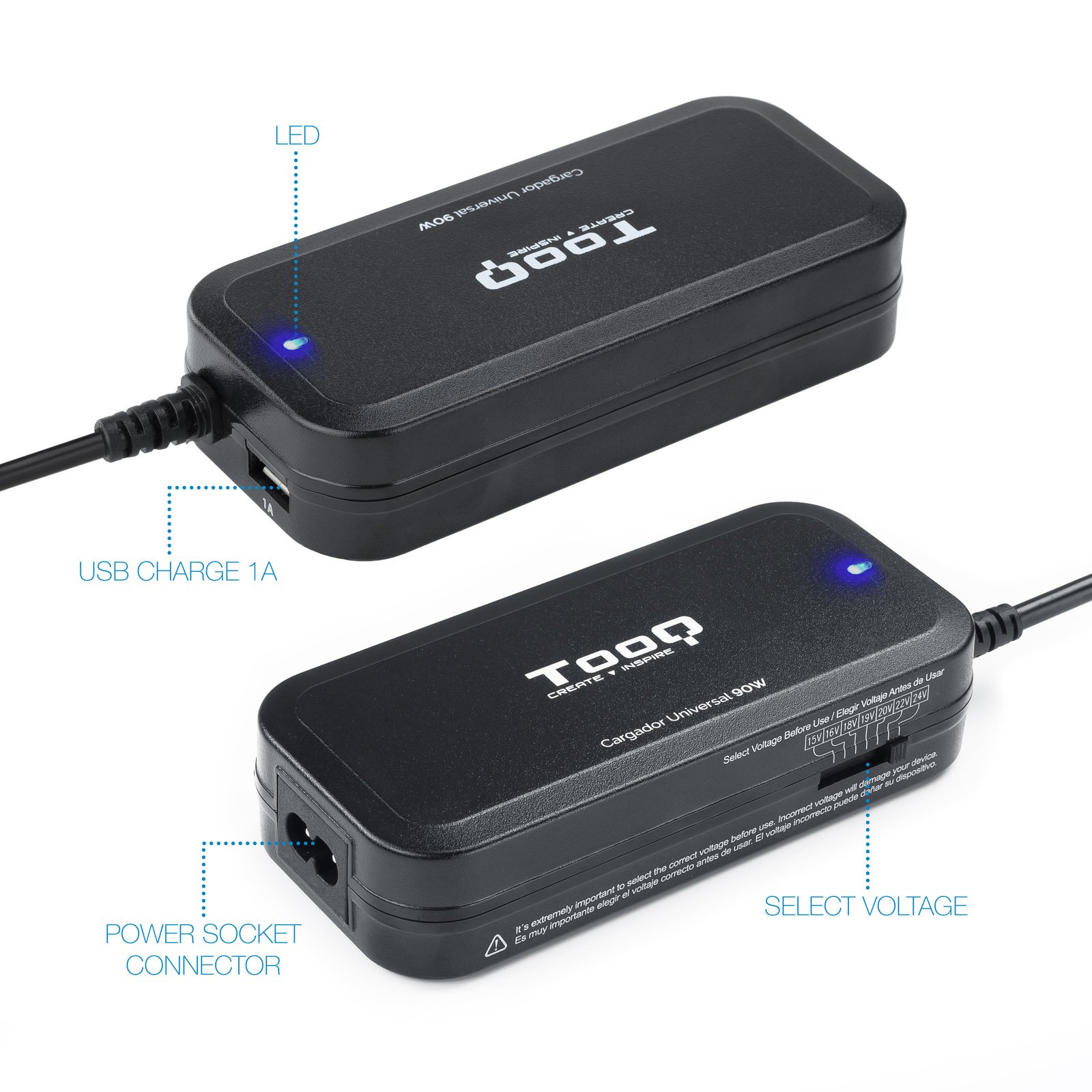 CARGADOR PORTATIL UNIVERSAL TOOQ TQLC-90BS02M 90W 1 X USB 12C NEGRO