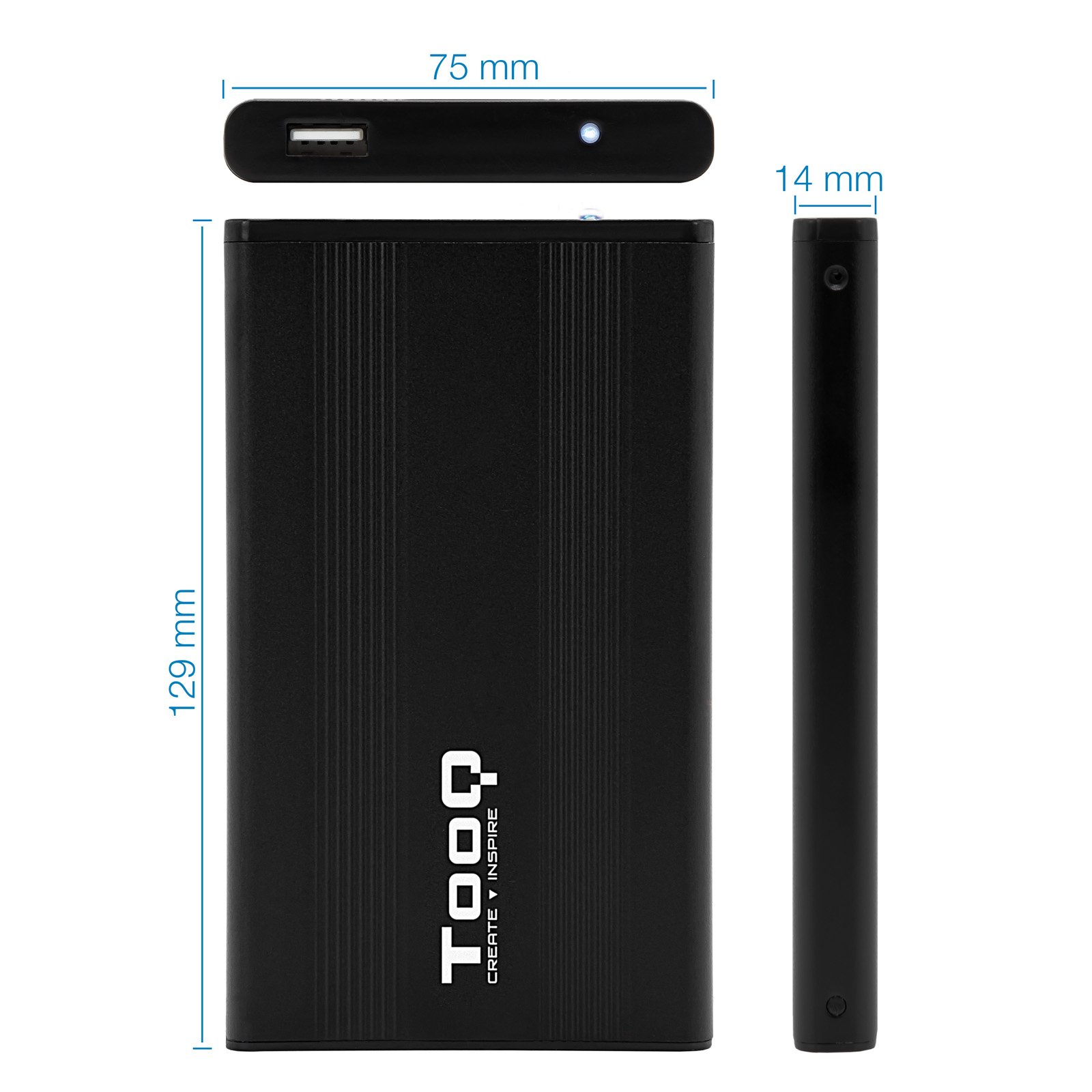 CAJA EXTERNA TOOQ TQE-2510B HDD/SSD 2.5" 9.5MM SATA USB 2.0 NEGRA