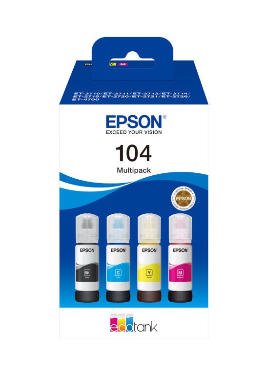 MULTIPACK BOTELLAS EPSON ECOTANK 104 NEGRO CIAN MAGENTA AMARILLO