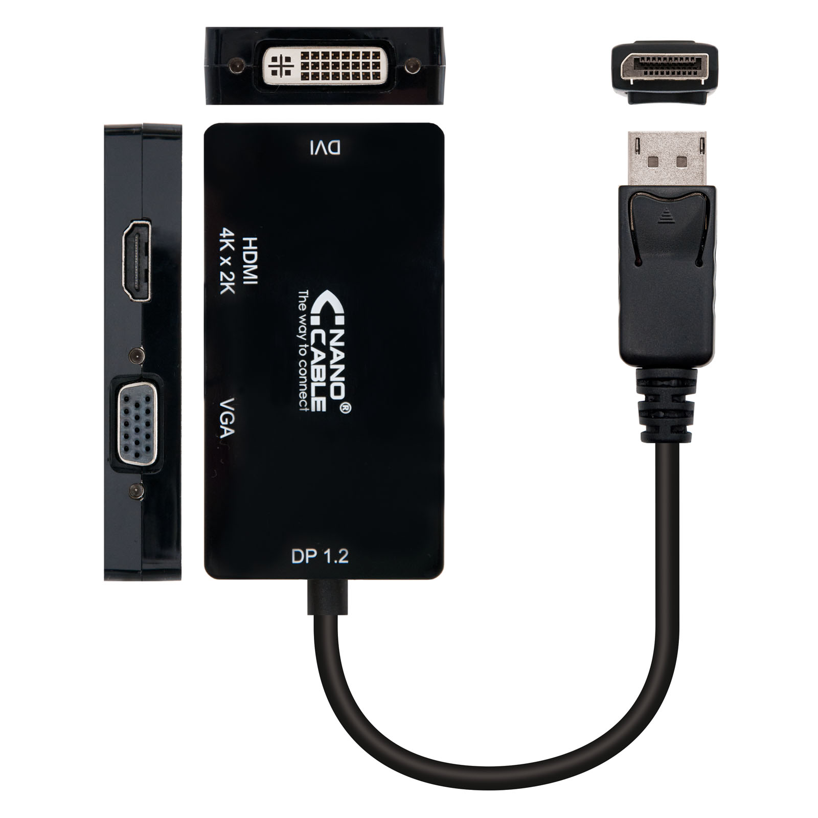 CONVERSOR DISPLAYPORT A VGA/DVI/HDMI NANOCABLE 15CM/ MACHO-HEMBRA