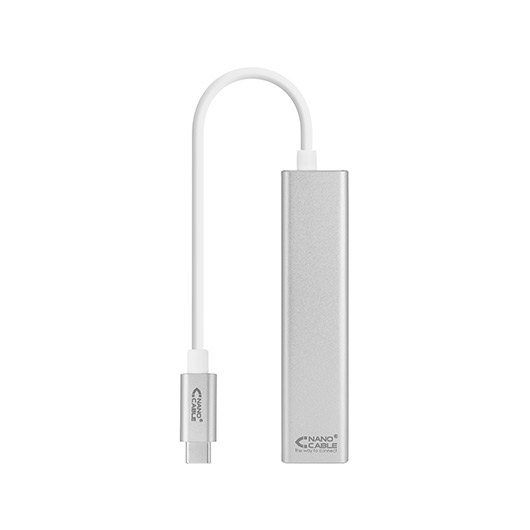 CABLE USB TIPO C 3.0 A GIGABIT ETHERNET + 3 X USB 3.0 NANOCABLE 15CM/ MACHO-HEMBRA/ PLATA