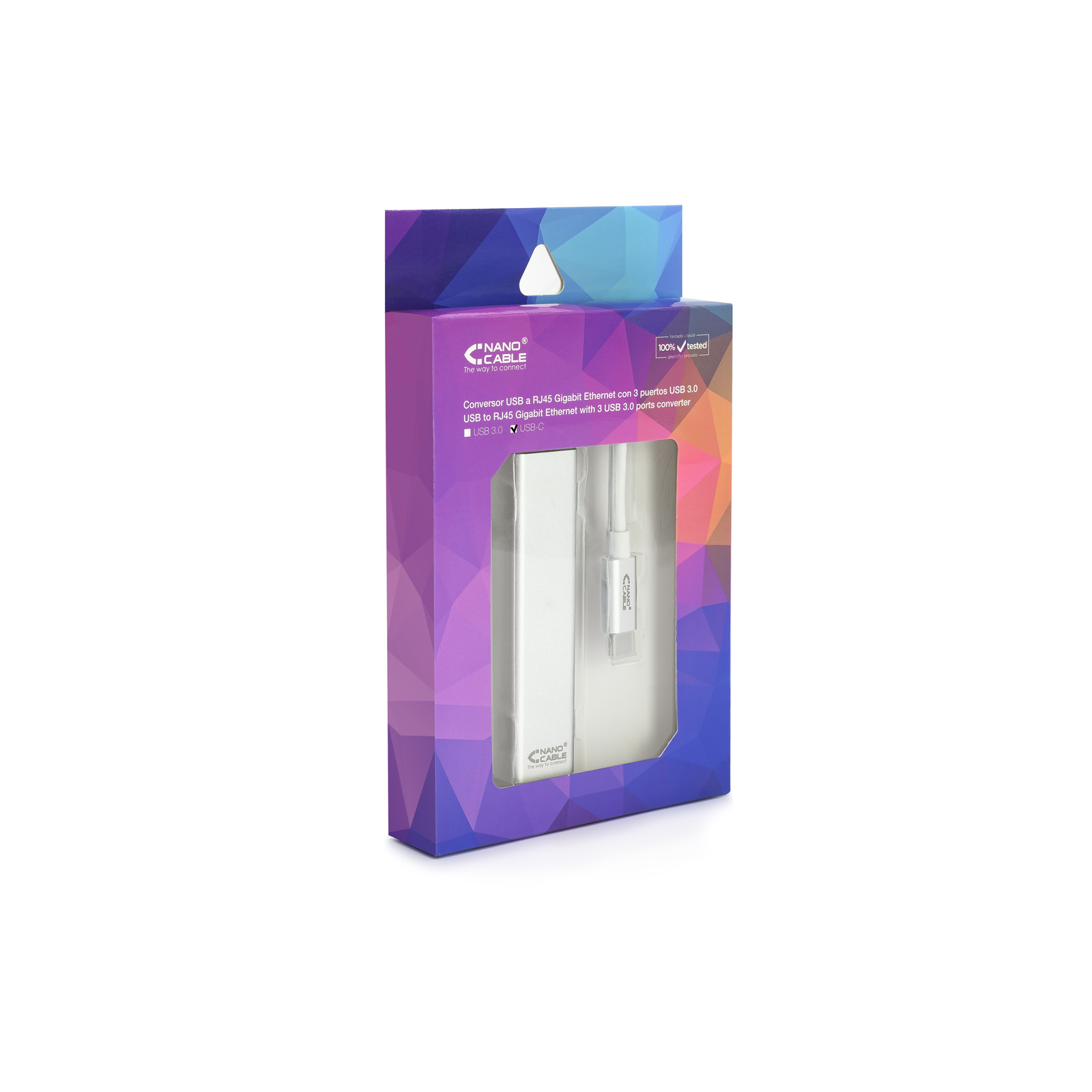 CABLE USB TIPO C 3.0 A GIGABIT ETHERNET + 3 X USB 3.0 NANOCABLE 15CM/ MACHO-HEMBRA/ PLATA