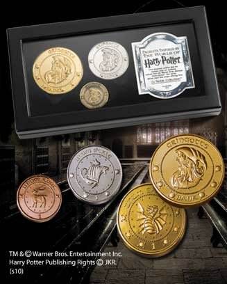 REPLICA THE NOBLE COLLECTION HARRY POTTER MONEDAS DE GRINGOTTS EXPOSITOR