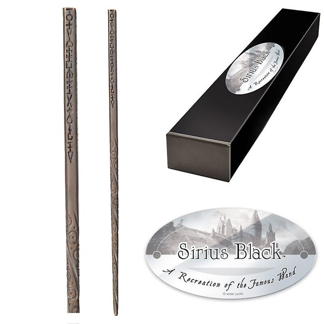 REPLICA THE NOBLE COLLECTION HARRY POTTER SIRIUS BLACK VARITA CON CAJA Y PLACA DE IDENTIFICACION