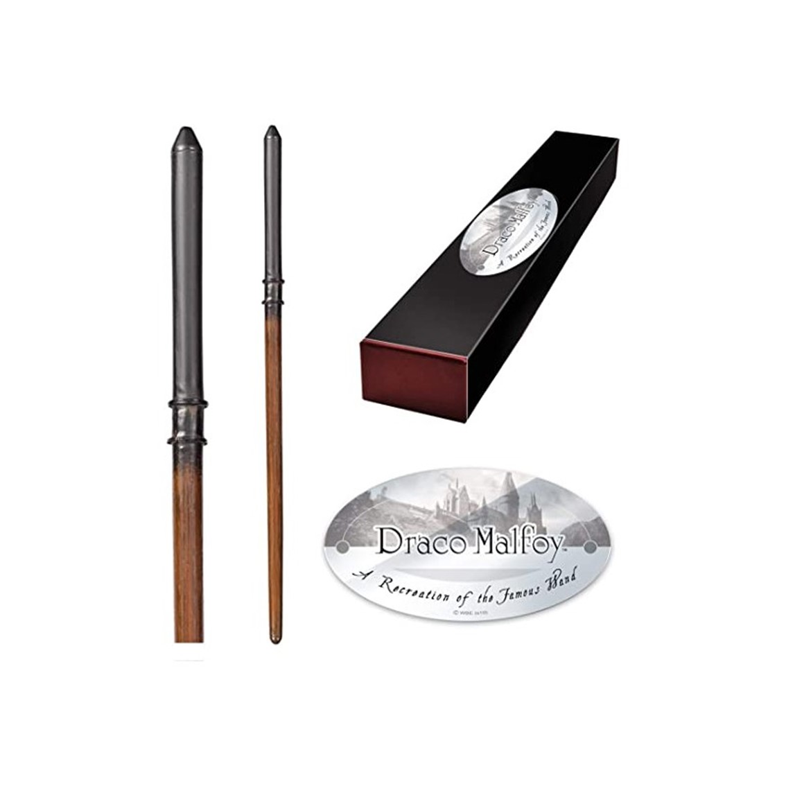 REPLICA THE NOBLE COLLECTION HARRY POTTER DRACO MALFOY VARITA CON CAJA Y PLACA DE IDENTIFICACION